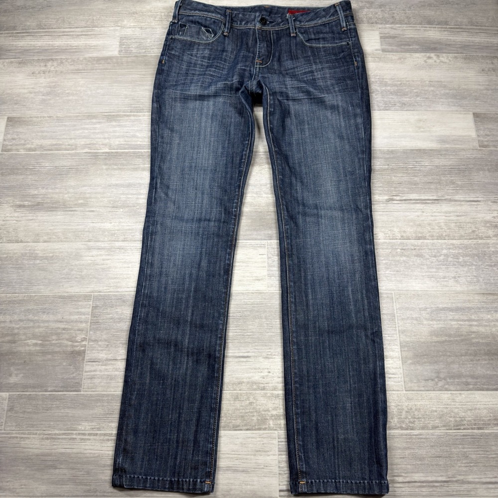 VIGOSS WOMANS STRETCH BLUE‎ JEANS SIZE 7 Midrise 5 Pocket BRITISH FLAG REAR